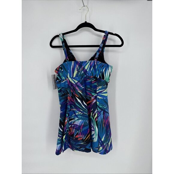 Swim Solutions Women's Size 18 Tropical Print Tummy Control Bow Front Swimdress - Picture 8 of 11